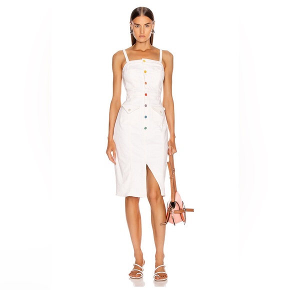 MOTHER Dresses & Skirts - MOTHER To The Point Taste The Rainbow Button Front White Denim Midi Dress